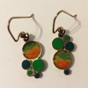 Bubbles Handmade Earrings Sterling Silver Green Blue Orange Pierced Signed New